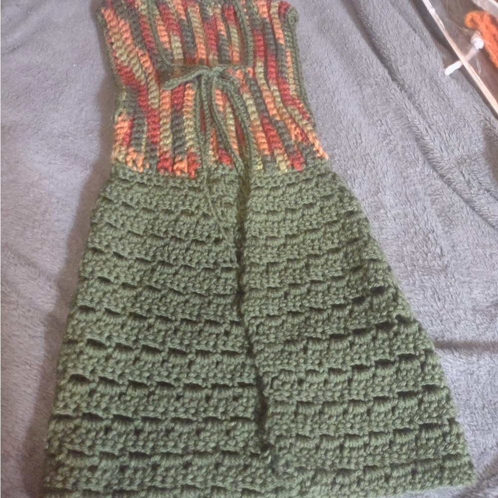 Handmade Green and Multicolor Crochet Kids Dress